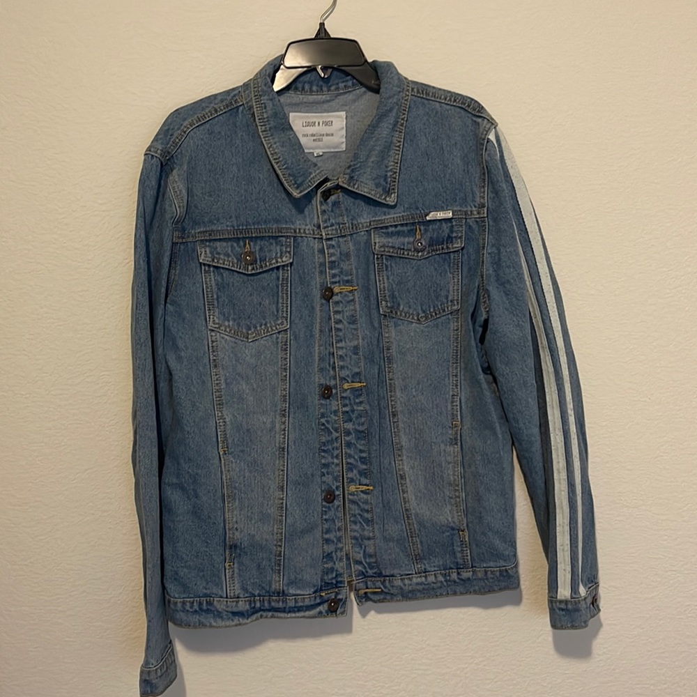 Liquor N Poker Jean Jacket w/ Stripe Sleeve